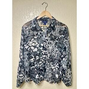 VTG Jordan Sheer Blouse Womens XL Floral Long Sleeve Button 90s Y2K Elegant